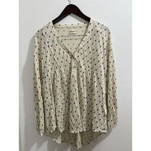 Urban Outfitters Cream Swiss Dots Long Sleeve Baby Doll Blouse Top Size Small